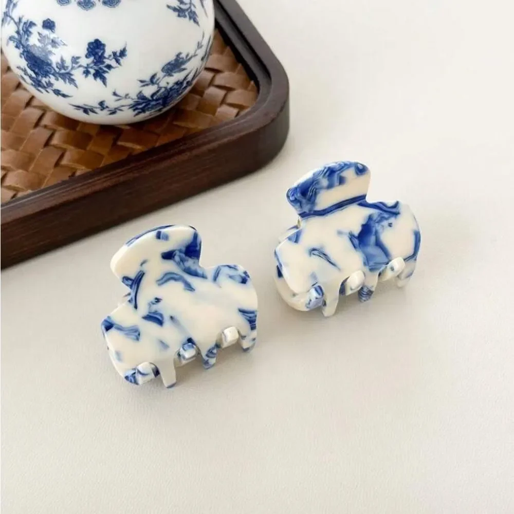 Blue and White Marble Hair Clips S1094